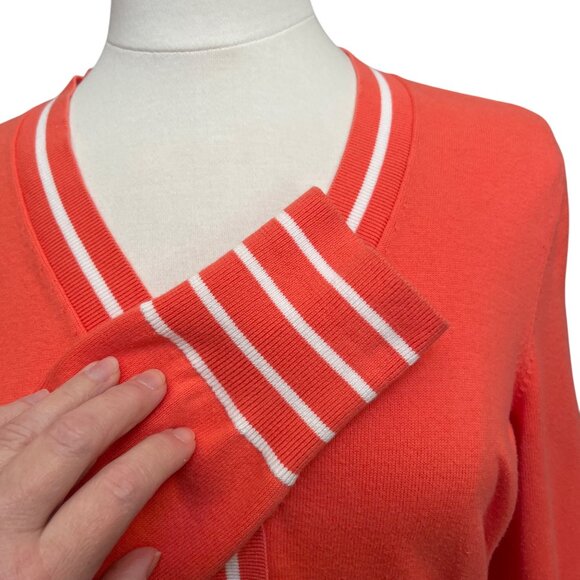 Brooks Brothers "346" Womens Orange Cardigan Sweater White Stripes - Size L READ - Picture 4 of 9